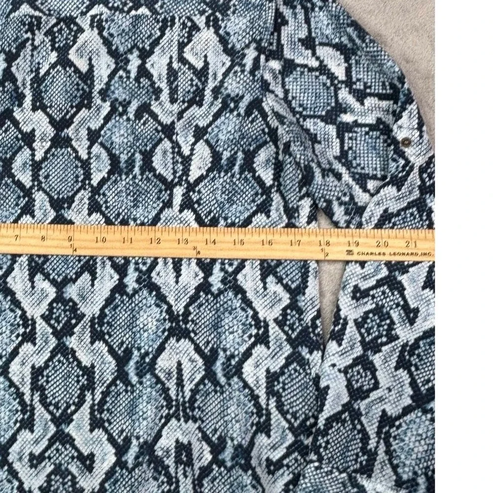 Michael Kors Womens Blue Snakeskin Print Zip‎ Front Utility Shirt Blouse Medium